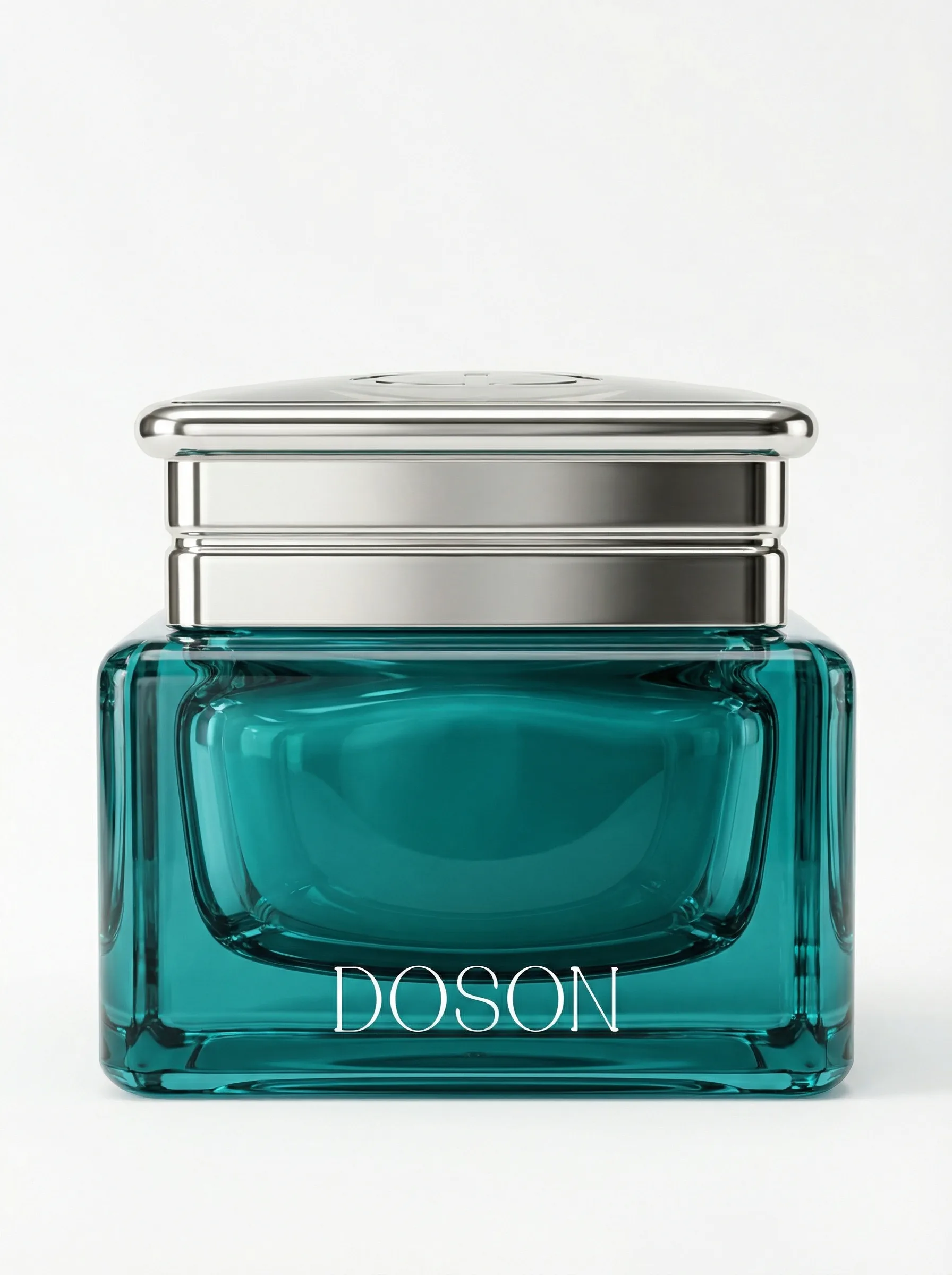 DOSON The Cream — teal glass jar with silver lid