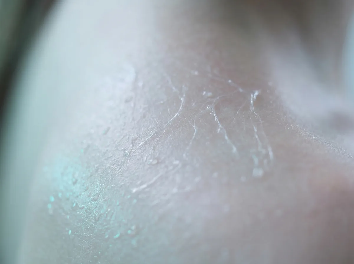 Macro close-up of dewy, protected skin surface