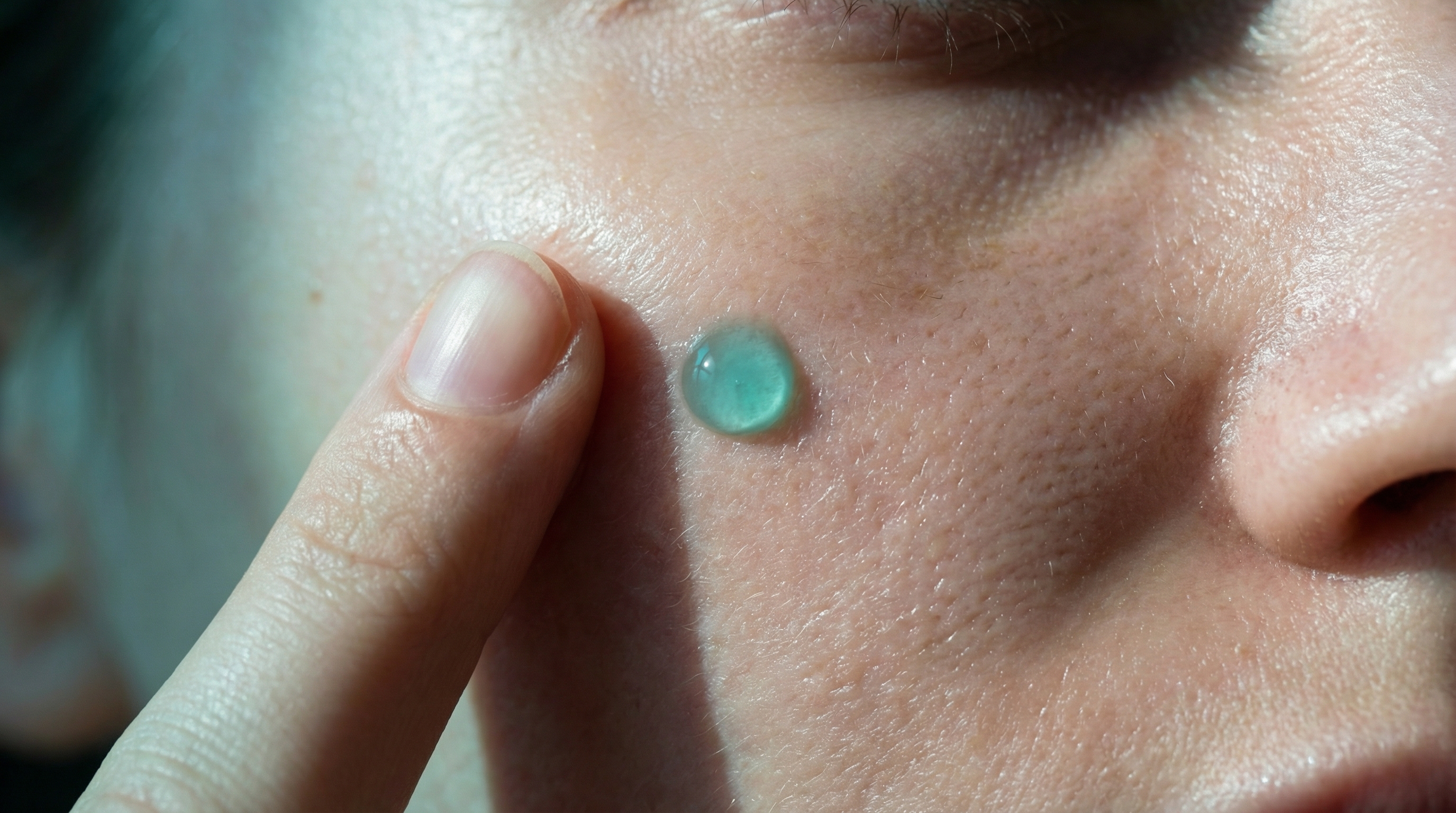 Hands applying DOSON serum to dewy skin