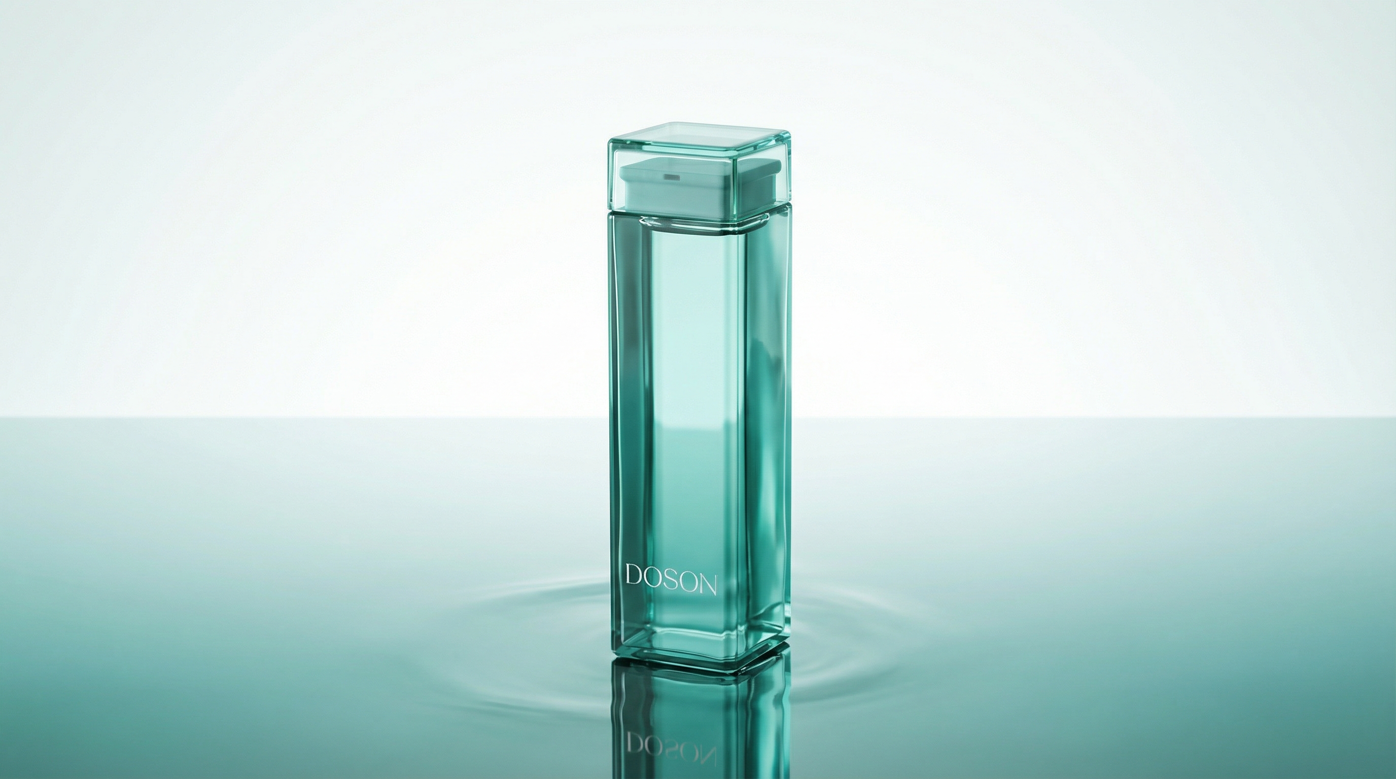 DOSON teal serum bottle on reflective surface