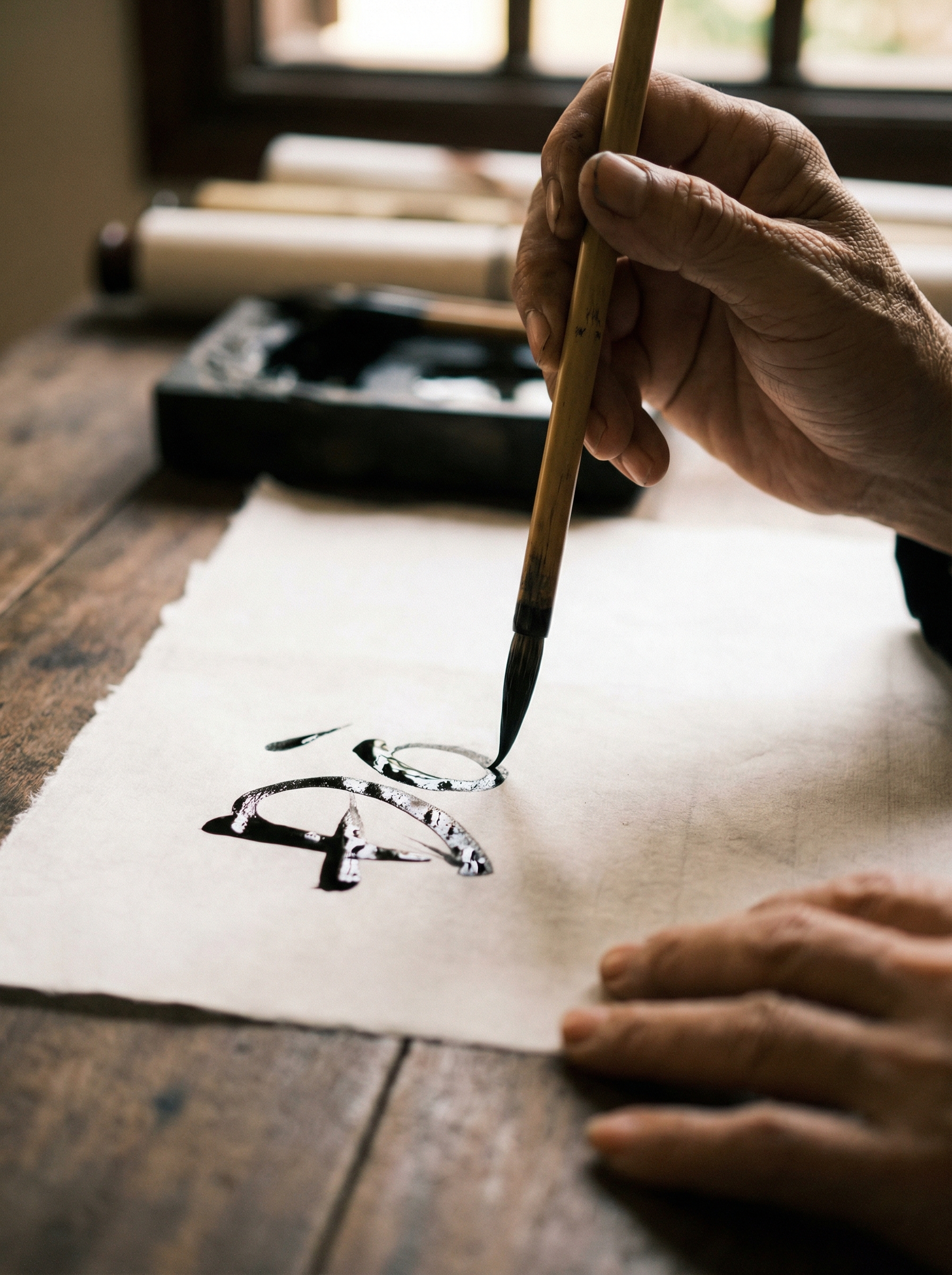 Vietnamese calligraphy being written
