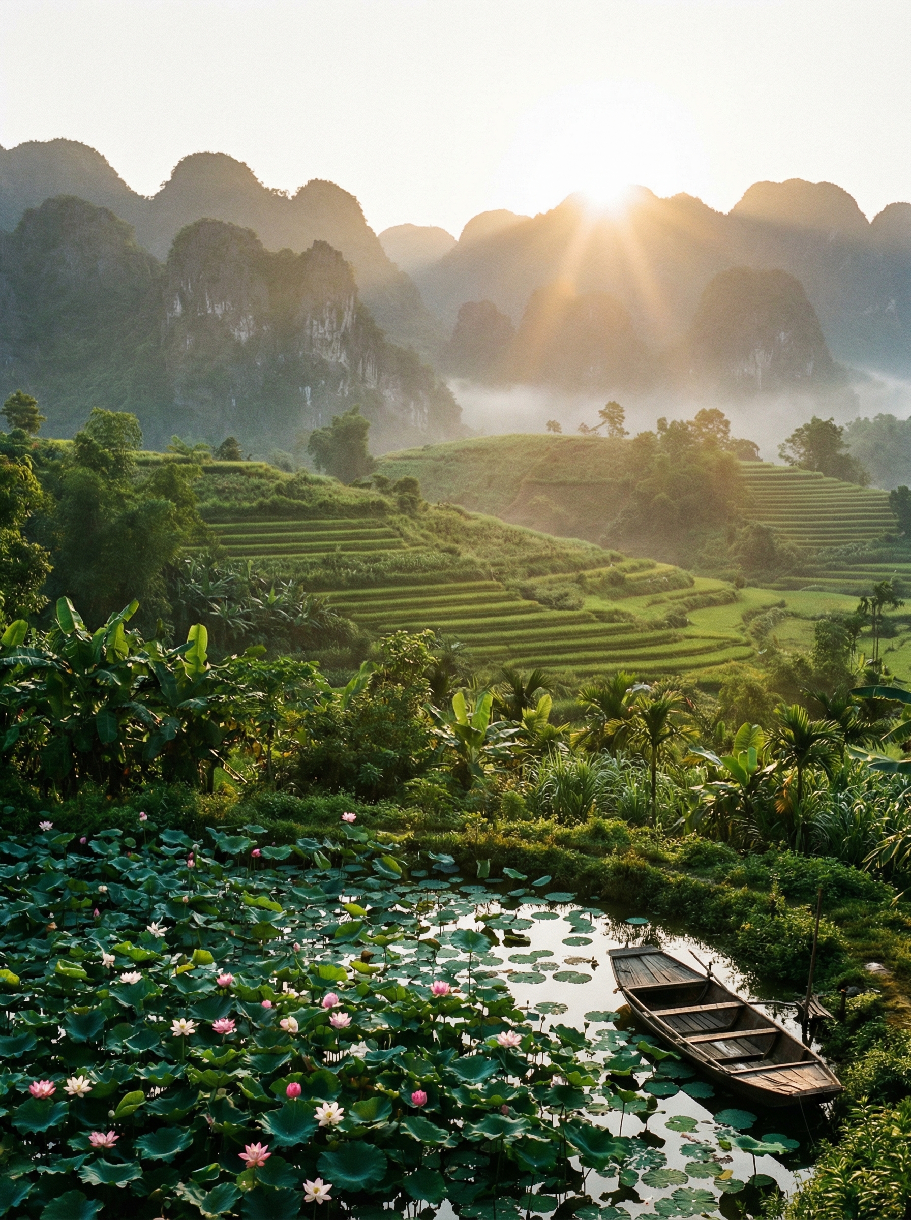 Vietnamese landscape at sunrise