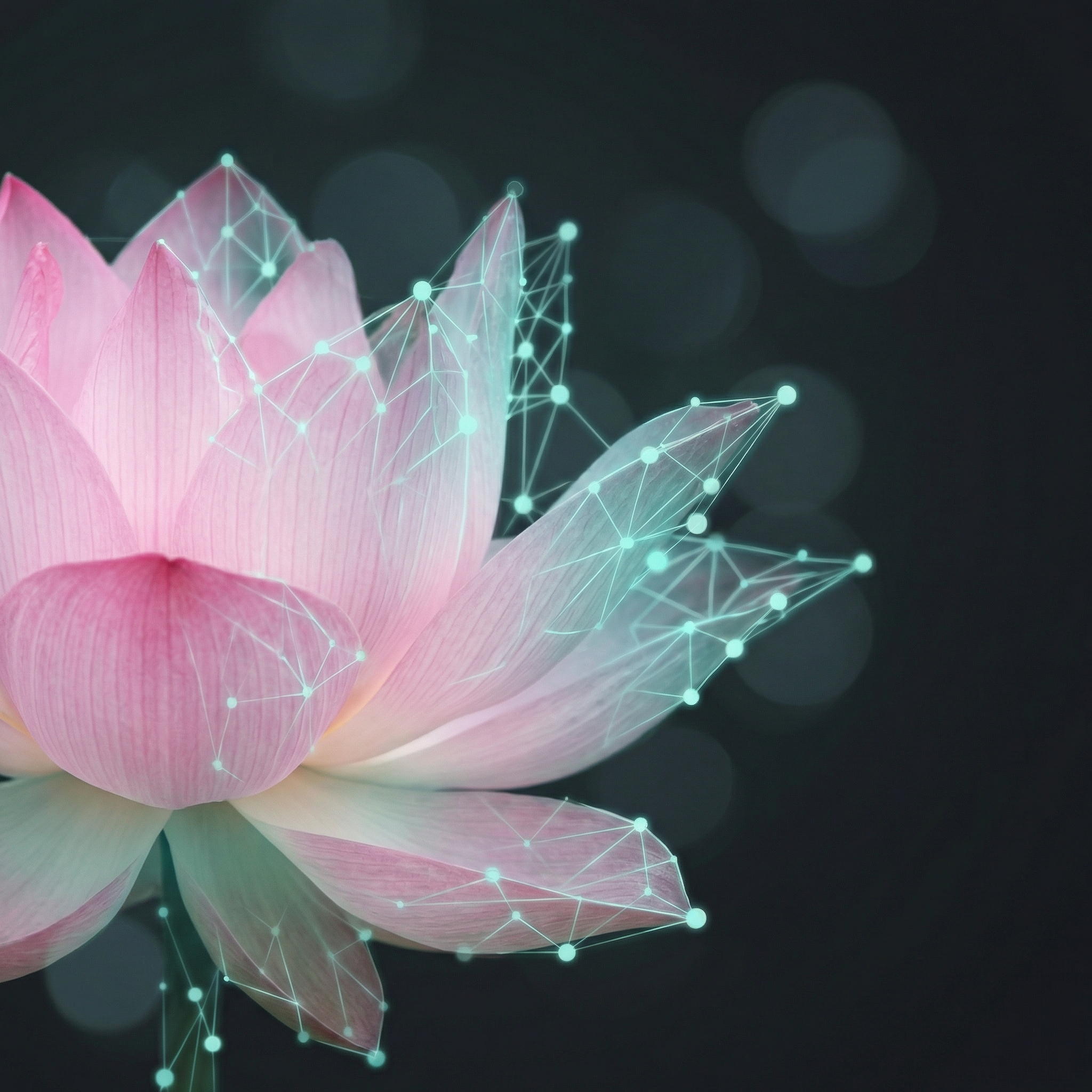 Lotus flower transitioning to molecular structure